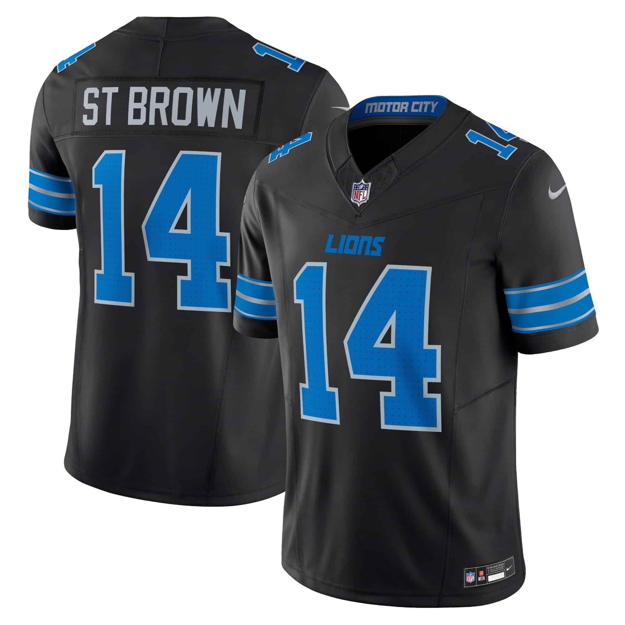 Men Detroit Lions 14 ST Brown Black 2024 Nike Vapor Limited NFL Jersey style 1